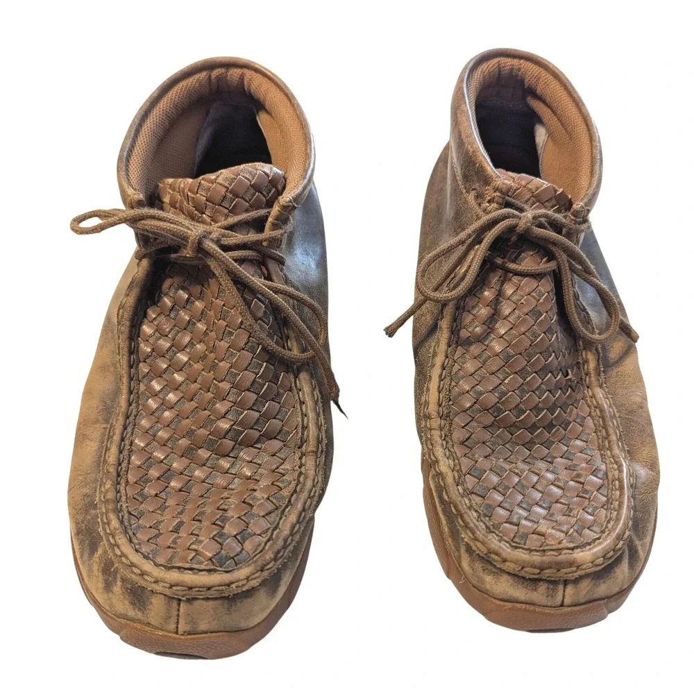 Twisted X Mens Brown Woven Leather Driving Moc Chukka Boots MDM0033 Size 12M
